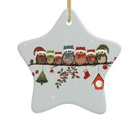 Christmas tree Cute Christmas Owls on Branch Print star shaped ceramic Ornaments,Holiday Creative Home Decoration