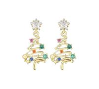 Christmas Tree Cz Dangle Earrings for Women Silver/Gold-Tone Cute Colorful Crystal Star Tree Dangling Studs Xmas Santa Party Outfit Accessories Costumes Fashion Jewelry, S, Copper, No Gemstone