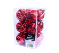 Christmas Tree Decoration 12 Pack 60mm Diamond Cut Baubles - Red 9942