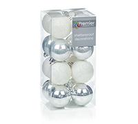 Christmas Tree Decoration 16 Pack 50mm Shatterproof Baubles - Silver & White