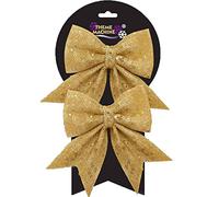 Christmas Tree Decoration 2 Pack 16cm Glitter & Sequin Bows - Gold