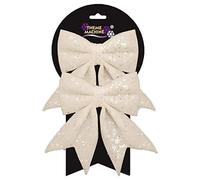 Christmas Tree Decoration 2 Pack 16cm Glitter & Sequin Bows - White