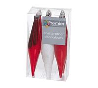 Christmas Tree Decoration 6 Pack 150mm Shatterproof Cones - Red and White