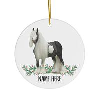 Christmas Tree Decoration 7.3 cm, Funny Gypsy Vanner Horse Personalized Name Ceramic Hanging Personalised Christmas Tree Decorations Unique Ceramic Xmas Ornament For Holiday Family