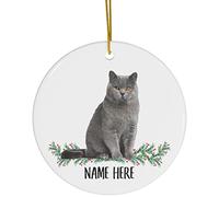 Christmas Tree Decoration 7.3 cm, Funny Personalized Name British Shorthair Cat Blue Christmas Baubles Personalised Christmas Tree Decorations Unique Ceramic Xmas Ornament For Family Party