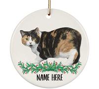 Christmas Tree Decoration 7.3 cm, Funny Personalized Name Manx Cat Tortoiseshell Ceramic Hanging Personalised Ceramic Xmas Ornament Unique Christmas Baubles For Party Home Decorations Family