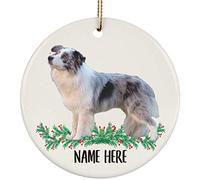 Christmas Tree Decoration 7.3 cm, Funny Personalized Name Standing Blue Merle Border Collie Dog Christmas Baubles Personalised Ceramic Xmas Ornament Unique Christmas Tree Decorations For Party