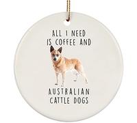 Christmas Tree Decoration 7.3 cm, I Love Coffee And Australian Cattle Dog Ceramic Xmas Ornament Personalised Ceramic Hanging Unique Christmas Baubles For Home Decorations Family Party