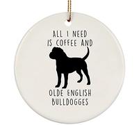 Christmas Tree Decoration 7.3 cm, I Love Coffee And Olde English Bulldogge Silhouette Christmas Tree Decorations Double Sided Christmas Baubles Personalised Ceramic Xmas Ornament For Holiday