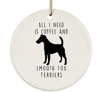 Christmas Tree Decoration 7.3 cm, I Love Coffee And Smooth Fox Terrier Silhouette Ceramic Xmas Ornament Personalised Ceramic Hanging Unique Christmas Tree Decorations For Party Family Holiday