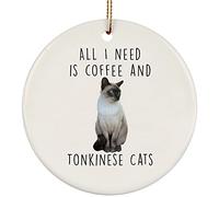 Christmas Tree Decoration 7.3 cm, I Love Coffee And Tonkinese Cat Natural Ceramic Hanging Personalised Christmas Tree Decorations Unique Christmas Baubles For Home Decorations Family Party