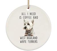 Christmas Tree Decoration 7.3 cm, West Highland White Terrier Lying Funny Christmas Baubles Keepsake Ceramic Xmas Ornament Novelty Ceramic Hanging For Holiday Home Decor Christmas