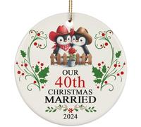 Christmas Tree Decoration 7.3cm, 40Th Anniversary Our 40 Years Married With Penguin Cute Penguins Bird 40Th Weeding 2024 40 Year In Love Ceramic Hanging Novelty Christmas Tree Decorations