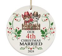 Christmas Tree Decoration 7.3cm, 4Th Anniversary Our 4 Years Married With Cat Romantic Kitty Cats 4Th Weeding 2024 4 Year In Love Christmas Baubles Ceramic Hanging Novelty Ceramic Xmas Ornament