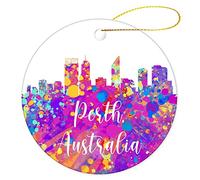 Christmas Tree Decoration 7.3cm, Australia-Perth City Watercolor Christmas Baubles Decoration Christmas Tree Decorations Multi-Colour Ceramic Xmas Ornament Party