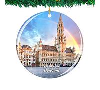 Christmas Tree Decoration 7.3cm, Belgium Grand Place Brussels City Travel Christmas Tree Decorations Personalised Ceramic Hanging Novelty Christmas Baubles For Keepsake Ornament Home Decor