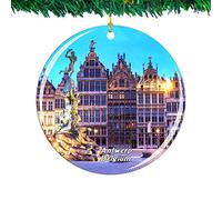 Christmas Tree Decoration 7.3cm, Belgium Grote Markt Antwerp City Travel Ceramic Hanging Personalised Christmas Tree Decorations Unique Christmas Baubles For Keepsake Ornament Holiday