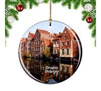 Christmas Tree Decoration 7.3cm, Belgium Historic Centre Of Brugge Bruges City Travel Ceramic Xmas Ornament Double Sided Christmas Baubles Novelty Ceramic Hanging For Ornament Keepsake