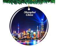 Christmas Tree Decoration 7.3cm, China The Bund Shanghai City Travel Ceramic Hanging Personalised Ceramic Xmas Ornament Novelty Christmas Baubles For Home Decor Ornament Keepsake