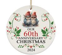 Christmas Tree Decoration 7.3cm, Cute Couple Owl Our 60Th Anniversary 60 Years Together 60Th Weeding Owls Bird Winter 60 Years Married Present Ceramic Hanging Novelty Christmas Baubles