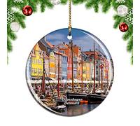 Christmas Tree Decoration 7.3cm, Denmark Nyhavn Copenhagen City Travel Christmas Baubles Double Sided Ceramic Hanging Novelty Christmas Tree Decorations For Keepsake Home Decor Ornament