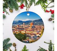 Christmas Tree Decoration 7.3cm, Florence,Ponte Vecchio,Palazzo Vecchio And Florence Duomo Ceramic Hanging Unique Ceramic Xmas Ornament Double Sided Christmas Baubles For Party