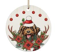 Christmas Tree Decoration 7.3cm, Funny Cockapoo Dog For Animal Lovers Cute Cockerpoo Dogs Puppy Antlers Deer Flower Novelty Ceramic Hanging Personalised Ceramic Xmas Ornament