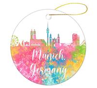 Christmas Tree Decoration 7.3cm, Germany-Munich Colorful City Painting Christmas Tree Decorations Unique Christmas Baubles Double Sided Ceramic Xmas Ornament For Party