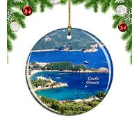 Christmas Tree Decoration 7.3cm, Greece Corfu Island (2) City Travel Ceramic Hanging Double Sided Christmas Tree Decorations Novelty Ceramic Xmas Ornament For Home Decor Ornament Keepsake