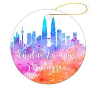 Christmas Tree Decoration 7.3cm, Malaysia-Kuala Lumpur City Watercolor Christmas Tree Decorations Multi-Colour Christmas Baubles Decoration Ceramic Xmas Ornament For Party