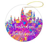 Christmas Tree Decoration 7.3cm, Netherlands-Amsterdam Cityscape Christmas Tree Decorations Double Sided Christmas Baubles Decoration Ceramic Xmas Ornament For Party