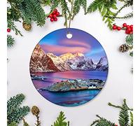 Christmas Tree Decoration 7.3cm, Norway,Winter,Mountains,Sea,Europe,Sunset,Norwegian Christmas Tree Decorations Multi-Colour Christmas Baubles Decoration Ceramic Xmas Ornament For Party Gift
