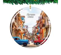 Christmas Tree Decoration 7.3cm, Old Town Cuba City Travel Christmas Baubles Personalised Ceramic Hanging Unique Ceramic Xmas Ornament For Ornament Keepsake Holiday