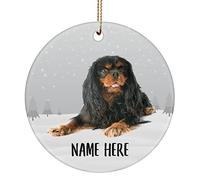 Christmas Tree Decoration 7.3cm, Personalized Name Cavalier King Charles Spaniel Lying Black Tan Christmas Tree Decorations Personalised Ceramic Hanging Unique Ceramic Xmas Ornament