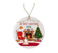 Christmas Tree Decoration 7.3cm, Sheltie Christmas Sheltie'S First Christmas, Dog 2024, My First, Pet Christmas For Dogs Christmas Baubles Personalised Ceramic Xmas Ornament