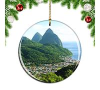 Christmas Tree Decoration 7.3cm, Soufriere St. Lucia City Travel Ceramic Xmas Ornament Double Sided Christmas Tree Decorations Novelty Ceramic Hanging For Ornament Keepsake Holiday