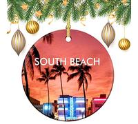 Christmas Tree Decoration 7.3cm, South Beach Miami Peace & Happiness Christmas Tree Decorations Double Sided Christmas Baubles Personalised Ceramic Xmas Ornament For Ornament Home Decor Keepsake