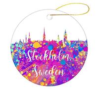Christmas Tree Decoration 7.3cm, Sweden-Stockholm,Cityscape Christmas Tree Decorations Multi-Colour Christmas Baubles Decoration Ceramic Hanging For Gift Christmas Party