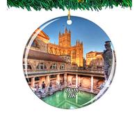Christmas Tree Decoration 7.3cm, Uk England The Roman Baths Bath Abbey City Travel Christmas Tree Decorations Double Sided Ceramic Xmas Ornament Novelty Christmas Baubles For Ornament Keepsake