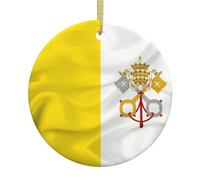 Christmas Tree Decoration 7.3cm, Vatican City Flag Christmas Baubles Personalised Ceramic Hanging Unique Christmas Tree Decorations For Holiday Family Party