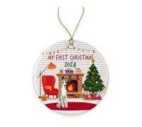 Christmas Tree Decoration 7.3cm, Whippet Christmas Whippet'S First Dog My First Dog Pet Christmas For Dogs Ceramic Hanging Double Sided Ceramic Xmas Ornament Personalised Christmas Baubles