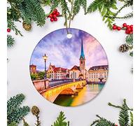 Christmas Tree Decoration 7.3cm, Zurich,Switzerland Admire The Historic City Center Christmas Baubles Decoration Christmas Tree Decorations Multi-Colour Ceramic Xmas Ornament For Party Gift