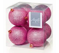 Christmas Tree Decoration - 8 Pack 80mm Glitter Baubles - Pink