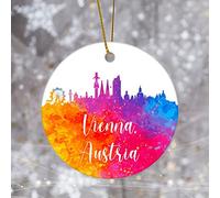 Christmas Tree Decoration Austria Vienna Souvenir Colorful City Skyline Christmas Baubles Unique Pendant Double Sided Ceramic Xmas Ornament For Keepsake Holiday Family 7.3CM