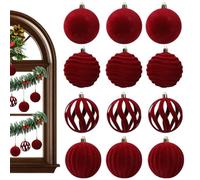 Christmas Tree Decoration Balls | Red Green Velvet Shatter-proof,Festive Christmas Baubles And Christmas Decorations,For Indoor Outdoor Mantle Kitchen Bedroom Living Room Garden Patio