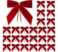 Christmas Tree Decoration Bows 24 Pack Red Velvet Fabric(Big Red)
