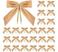 Christmas Tree Decoration Bows 24 Pack Red Velvet Fabric(Shallow Curry)