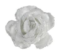 Christmas Tree Decoration Clip on Rose Flower 10cm Fabric with Glitter Wedding Decoration (White 9979)