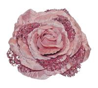 Christmas Tree Decoration Clip on Rose Flower 14cm Fabric with Glitter Wedding Decoration (Pink 0391)