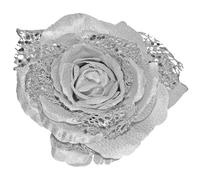 Christmas Tree Decoration Clip on Rose Flower 14cm Fabric with Glitter Wedding Decoration (Silver 0407)